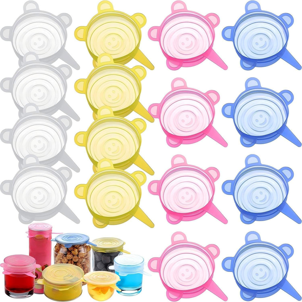 16 Pack Silicone Stretch Lids, Reusable Food Storage Covers, Multicolor