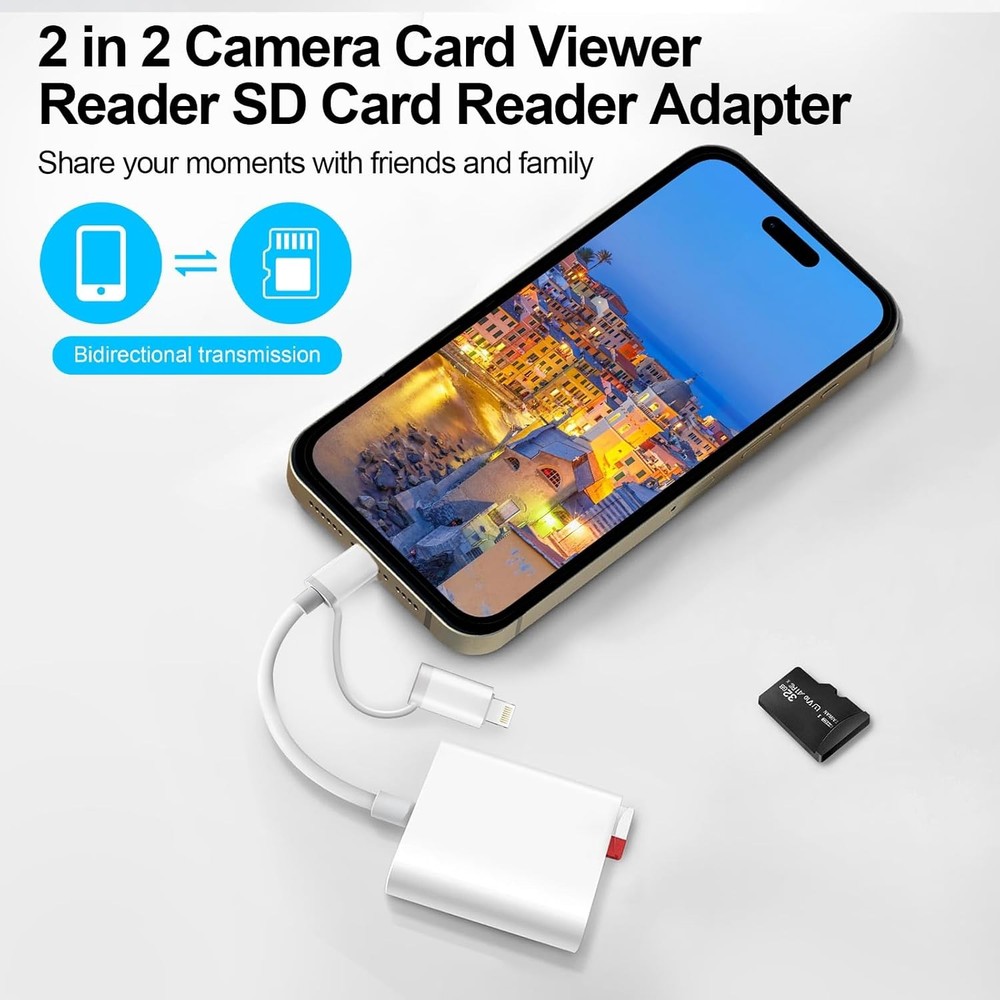 SD Card Reader for iPhone iPad Mac, USB C & Lightning Dual Connector Digital Cam