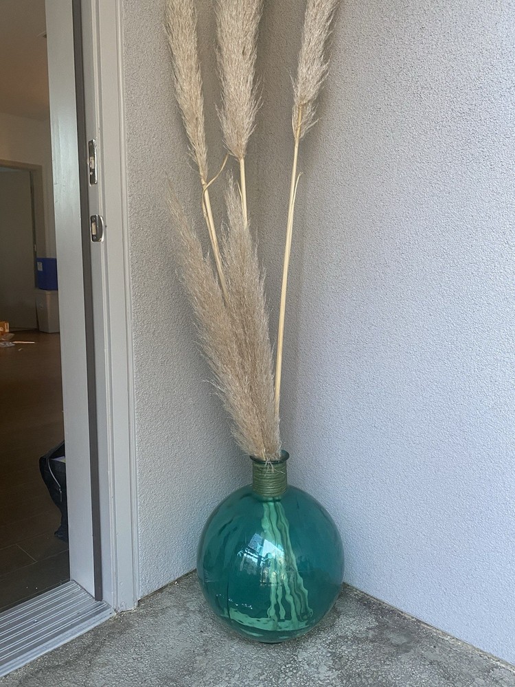 hand blown small solid blue glass vase