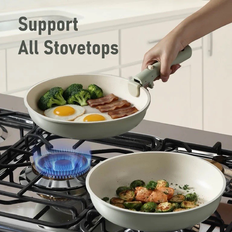 4Pc Nonstick Cookware Set Detachable Handle Pots Pans Stackable OvenSafe Kitchen