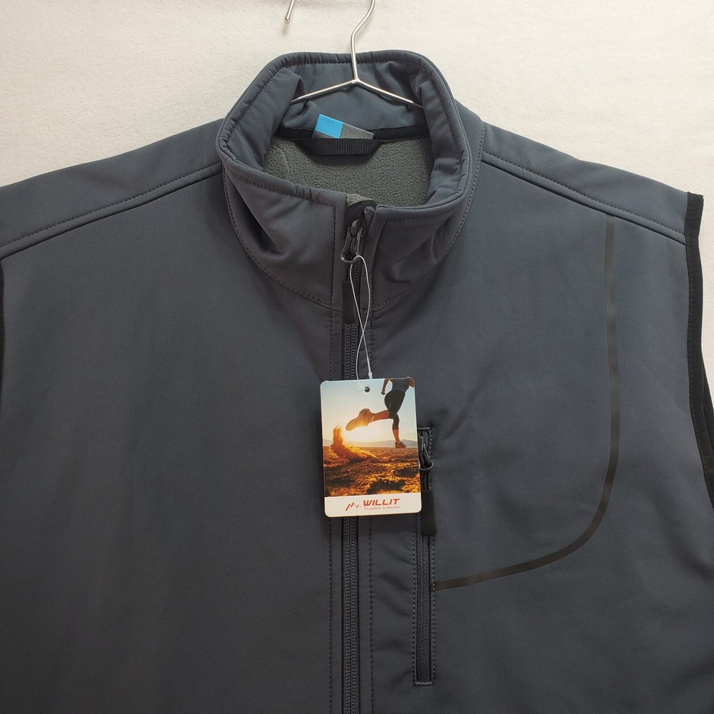 Willit Golf Vest Men's Medium Gray Polyester Stretch Fleece Softshell Full Zip