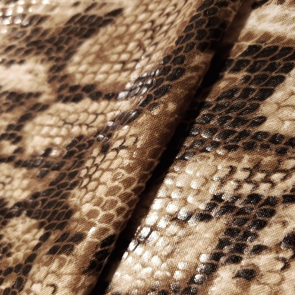 GLOSSY SCALES BROWN TAN SNAKE PYTHON STRETCH SPANDEX FABRIC 58" BY THE YARD