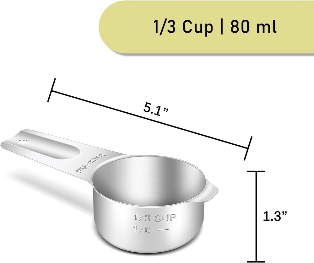 2PCS 1/3Cup (80ml, 2.7oz) Single 1/3 Cup | 80 mL | 80 cc | 2.7 oz, Silver