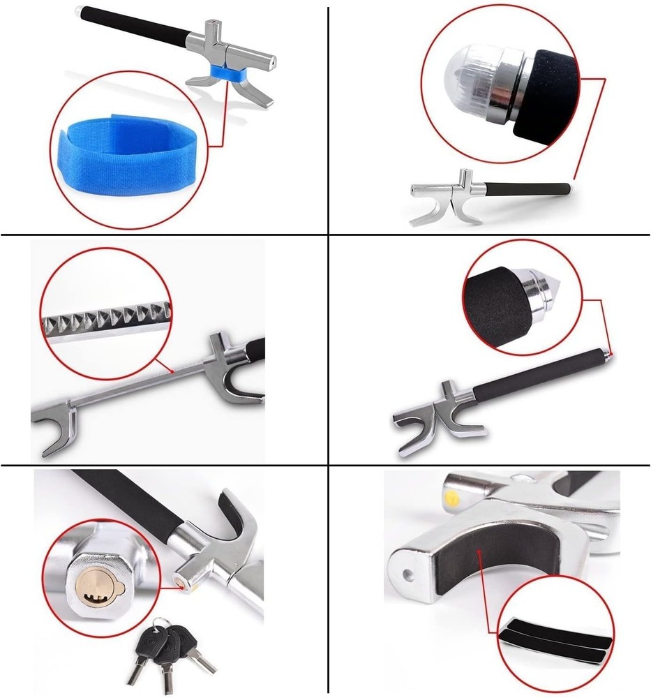 Deterrent Antitheft Locking Device Adjustable Clamp Double car Hook Hammer Black