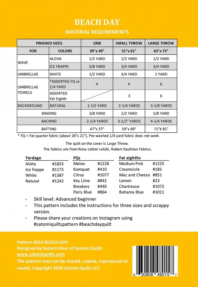 Beach Day Quilt Pattern by Satomi Quilts