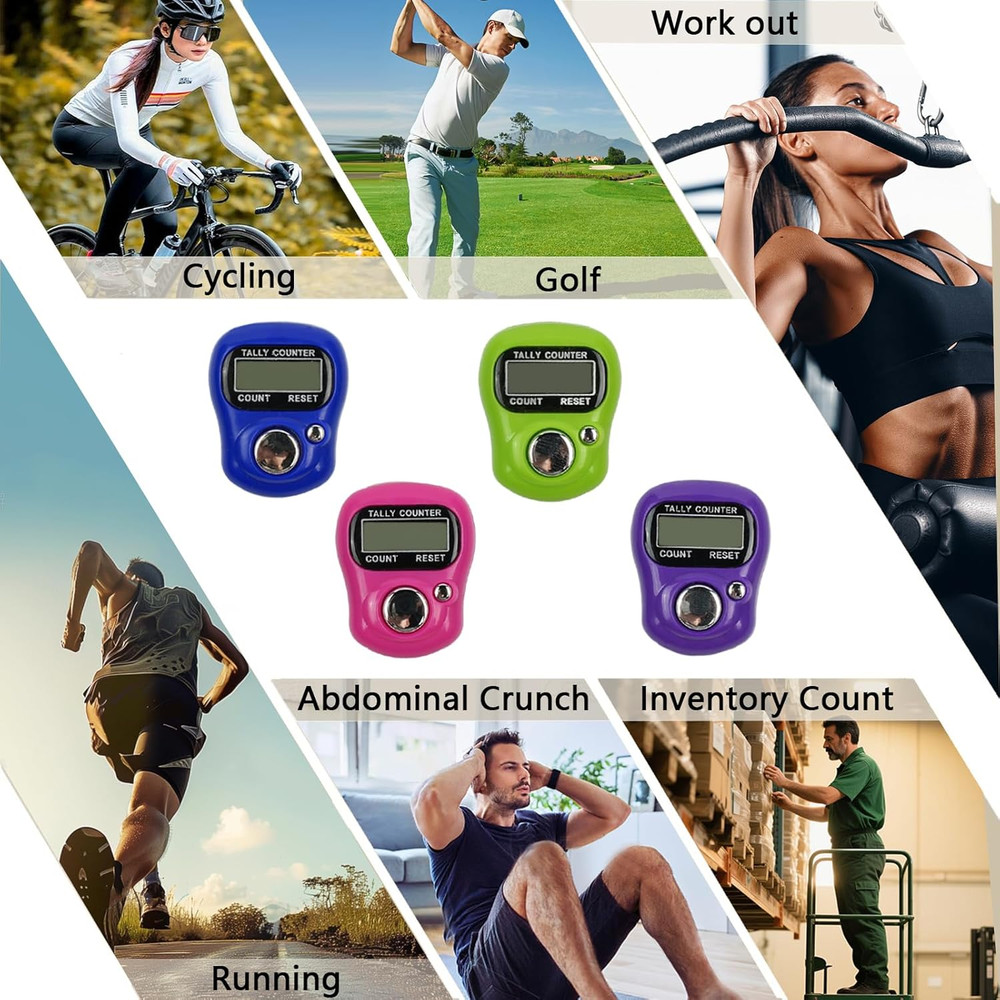 4Pc Digital Finger Tally Counter LCD 5 Digit Clicker Hand Ring Count Tool