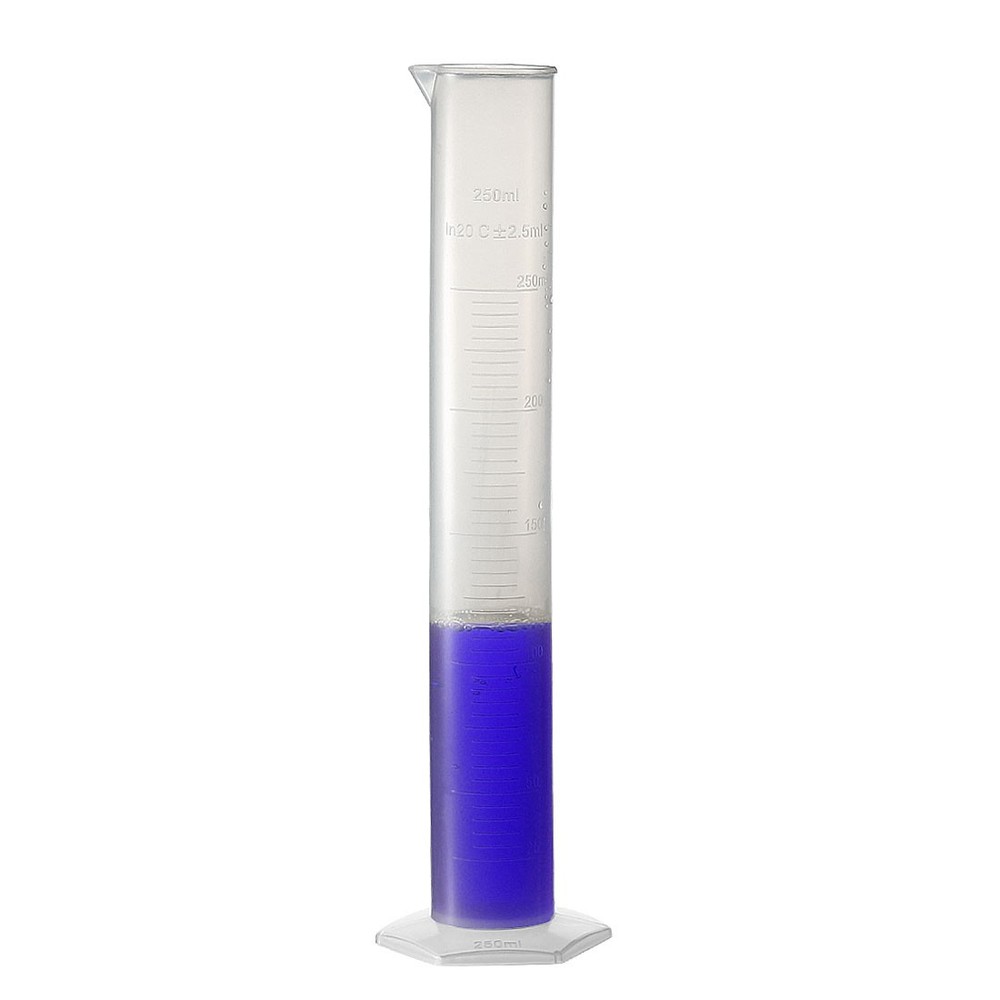 250ml Graduated Cylinder Laboratory Measurement Clear White Plastic Hex Base