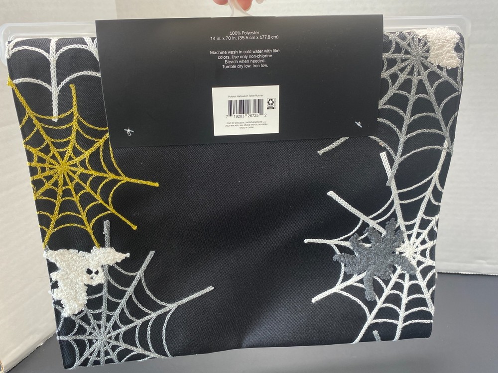 New Halloween Embroidered Table Runner Spider Web~ 14 X 70
