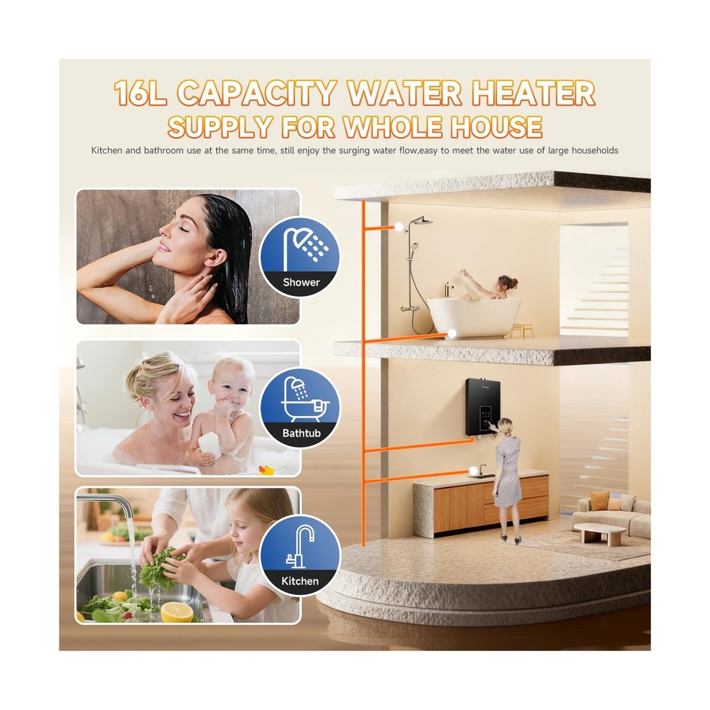 Natural Gas Tankless Water Heater, 4.21GPM 16L Indoor,Constant propane water ...