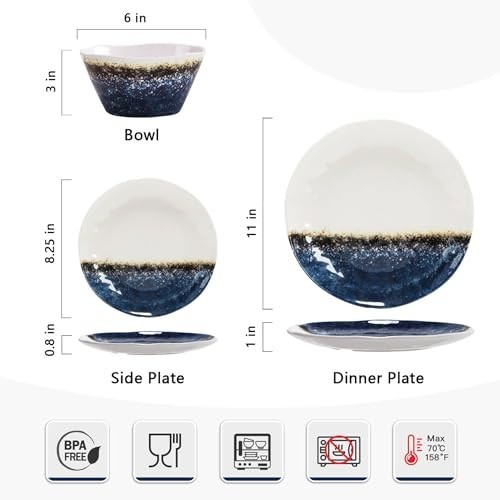 12-Piece Unbreakable Melamine Dinnerware Set for 4 - Lightweight, Chip & Scratch