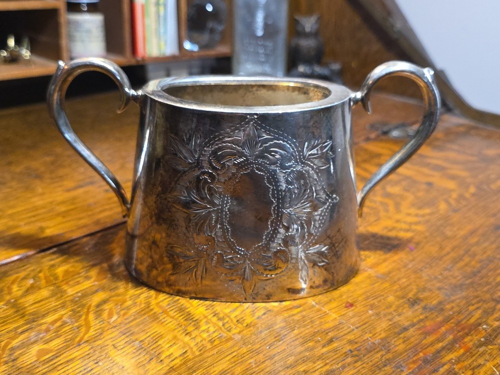 Antique Silverplated Etched Cream And Sugar Bowl Set