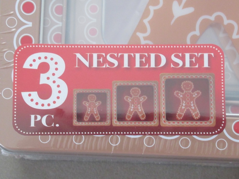 Three Nesting Gingerbread Man Candy Cookie Christmas Tin Boxes New