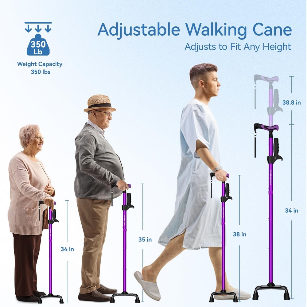 Walking Cane For Women Men Second Handle Foldable Adjustable Quad 4Pronged