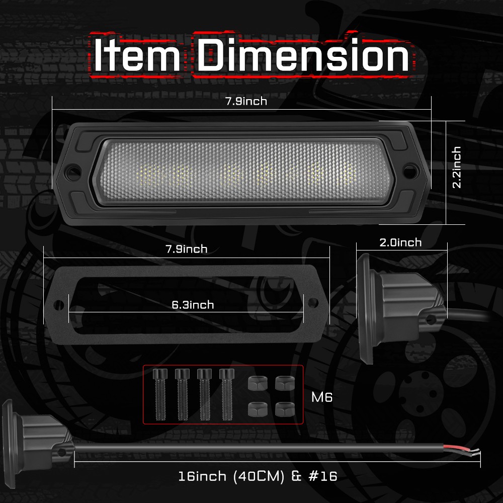 Rear Bumper Flush Mount LED Pods 2Pcs 8" Work Scene Light Pods Reverse Driving