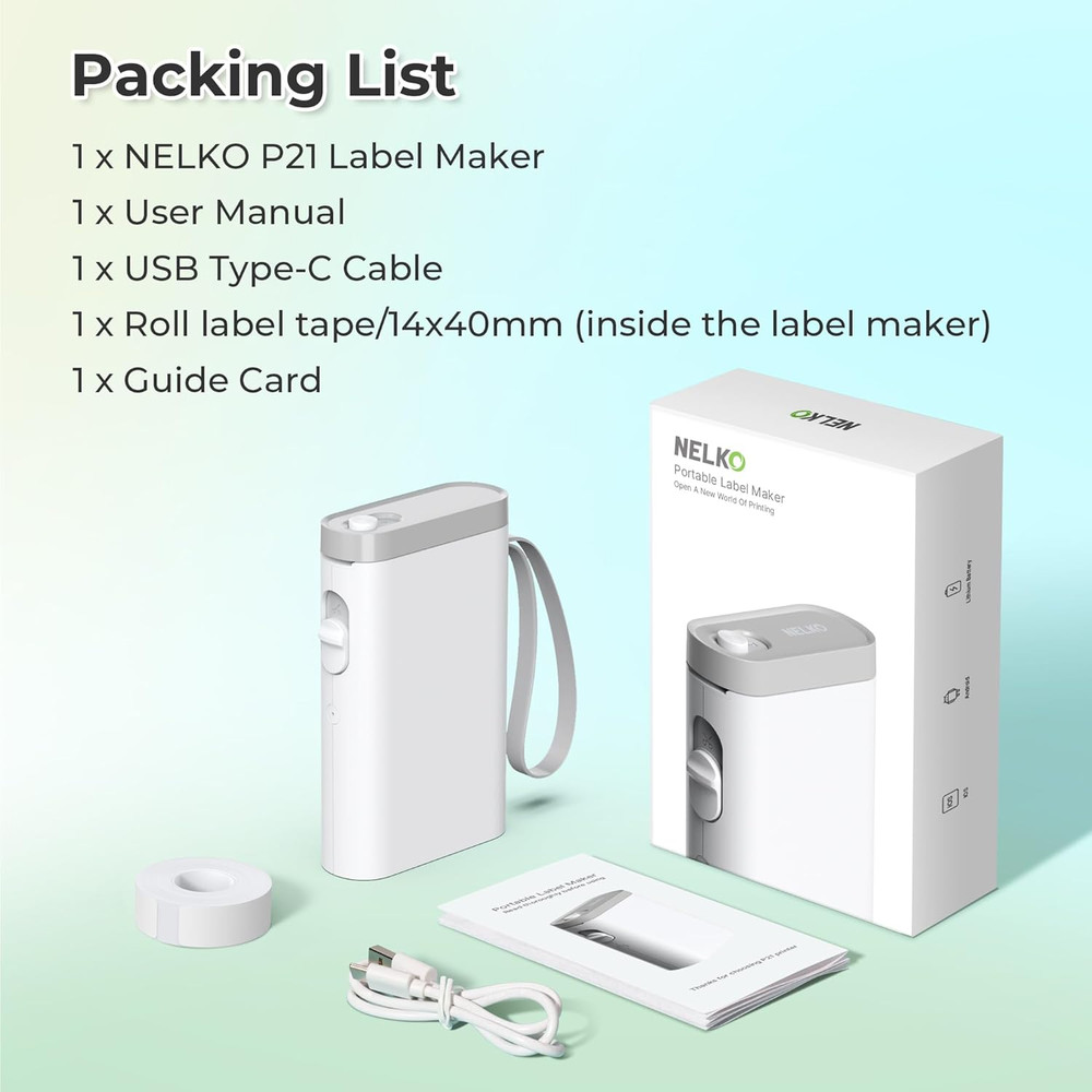 Label Maker Machine with Tape, Bluetooth Wireless Mini School Office Home, White