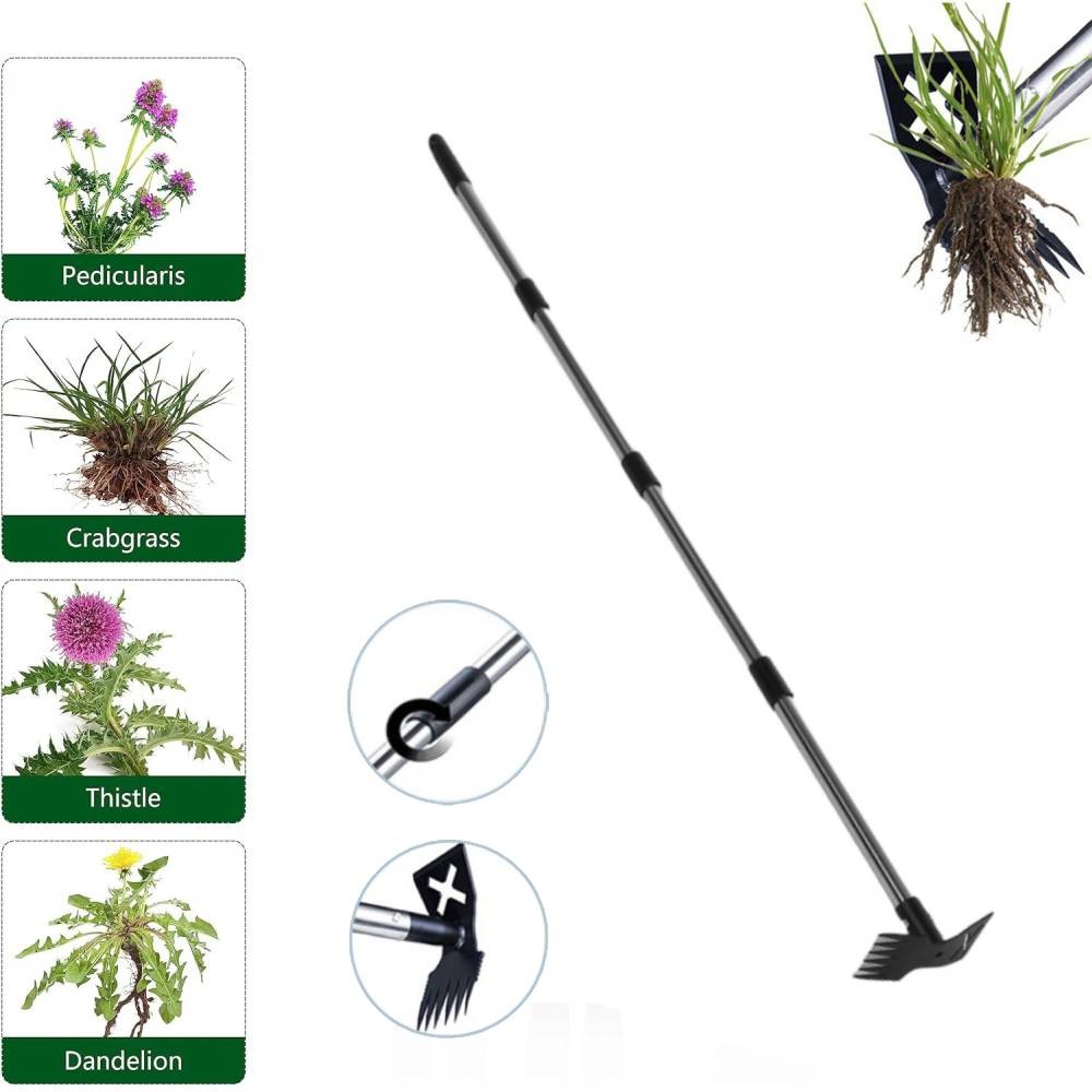 Weeder Puller Tool with Long Handle Weed Rake Garden Hoe Weeding for Garden