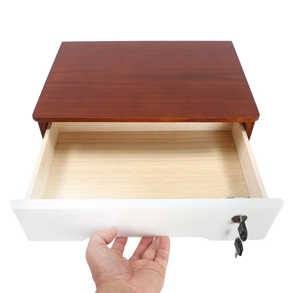 Wooden Desk Organizer with Lockable Drawer - 2-Tier Storage Solution