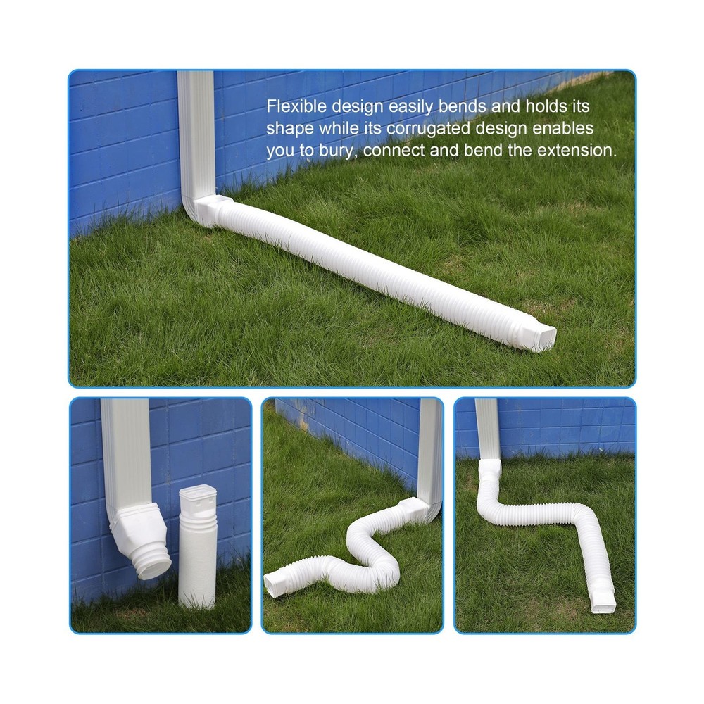 White-2pack Rain Gutter Downspout Extensions Flexible, Drain Downspout Extend...