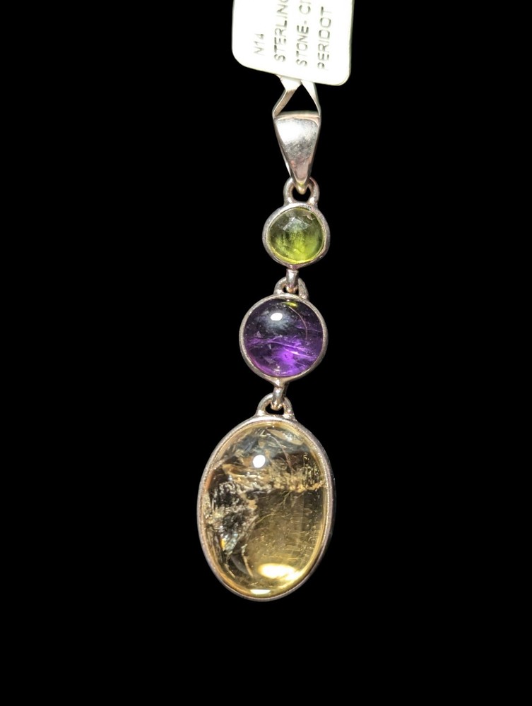 Handcrafted Citrine, Amethyst, Peridot Silver Artisan Pendant