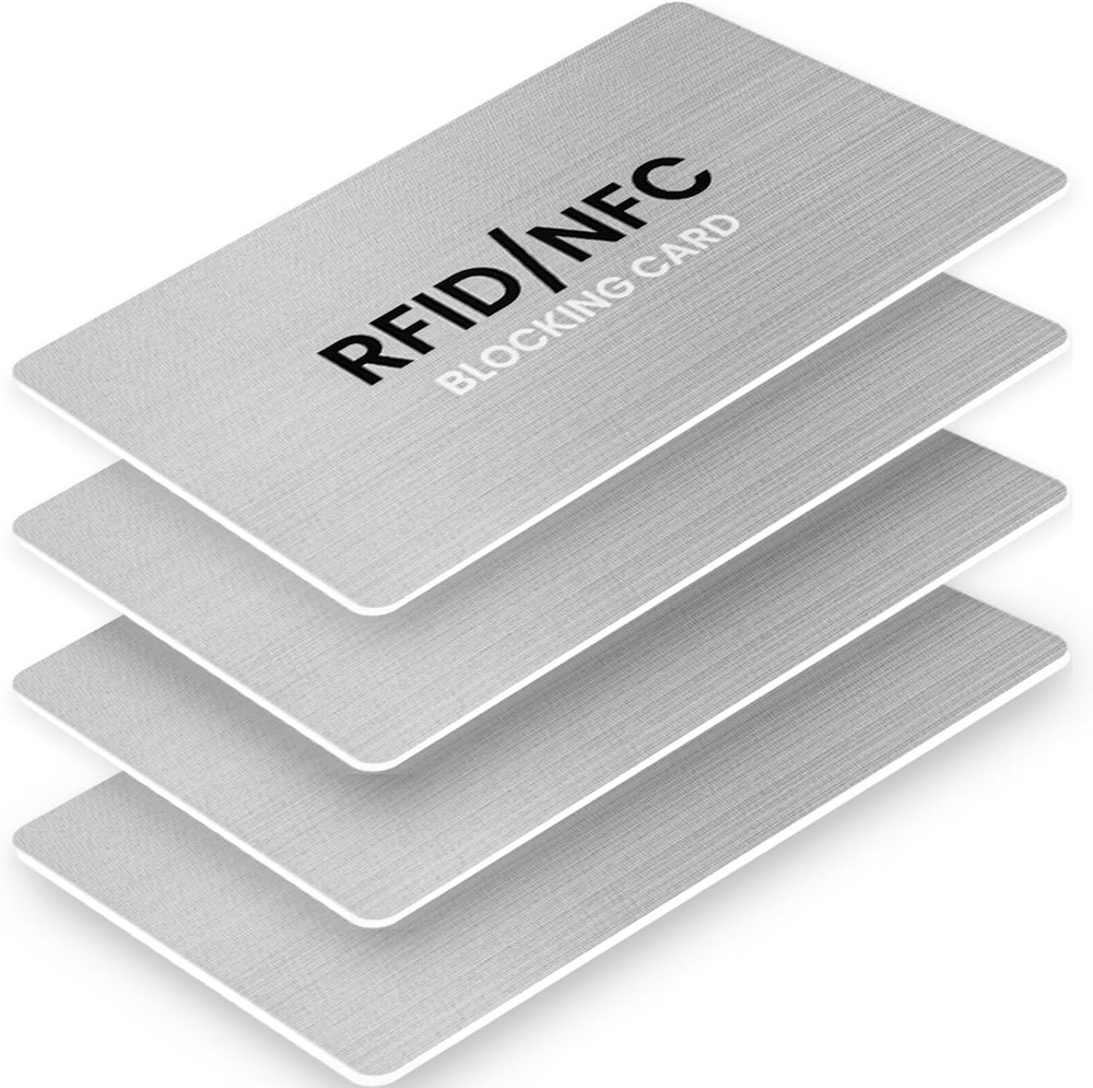 RFID Blocking Cards - NFC Credit Card Protector, Silver, 4 Pcs
