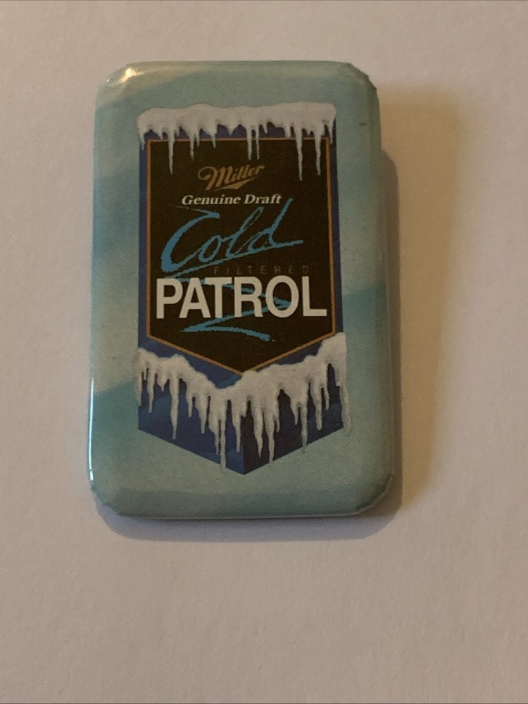 MILLER GENUINE DRAFT "COLD PATROL" BUTTON PINBACK HAT PIN BUTTON VTG
