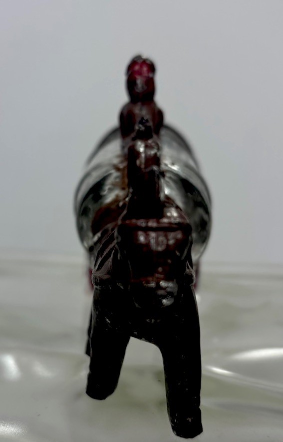 Glass CandyContainer Donkey Pulling Wagon with barrel 1930’s Victory Glass