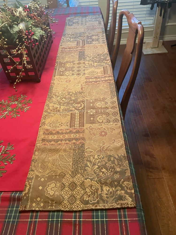 Table Runner Gold 14”x 71” Floral Design