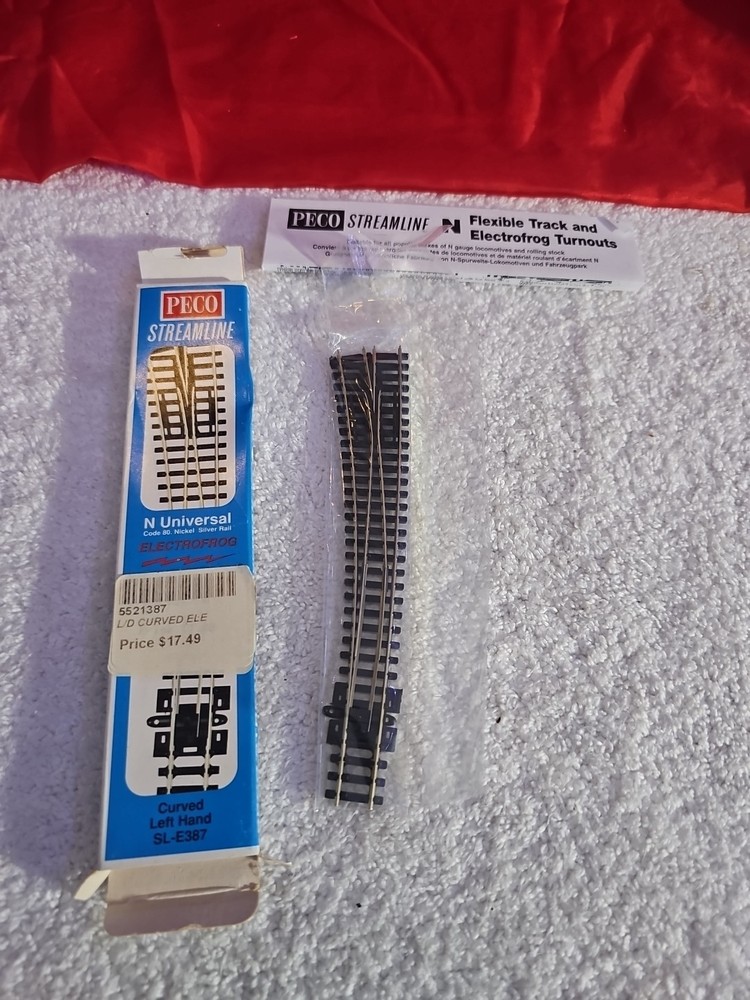 N Scale PECO SL-E387 Curved Left Hand Code 80 Track Electrofrog