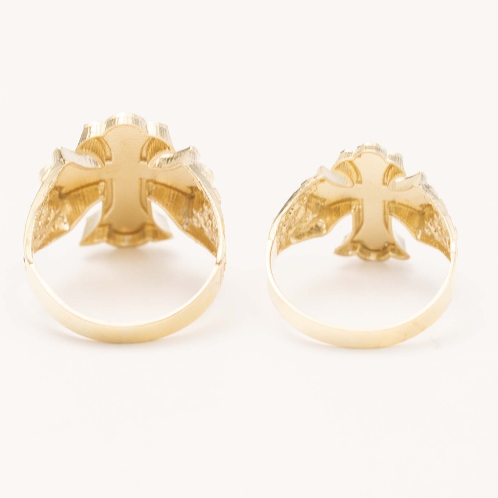 10K Gold Nugget Design Cross Ring Solid Yellow Gold All Sizes