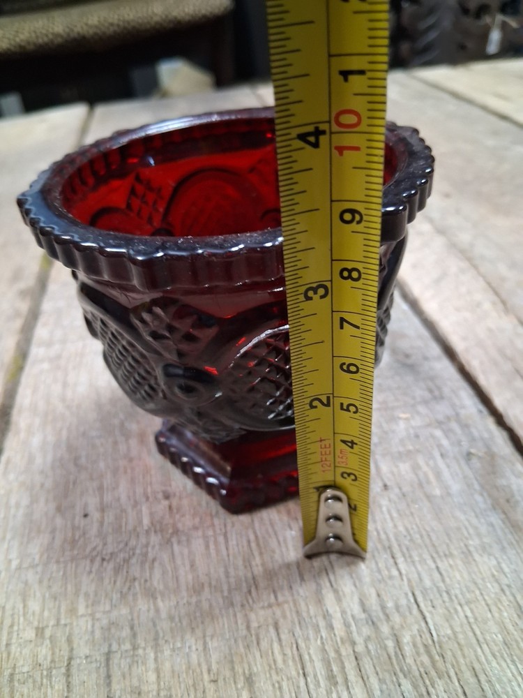 Ruby Red Pressed Glass Sugar Bowl (Open) with Button & Diamond Panels