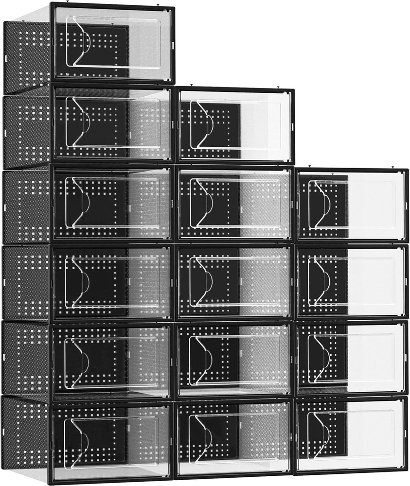 Shoe Storage Box, 15 Pack Clear Plastic Stackable Shoe Organizer for Closet, Int