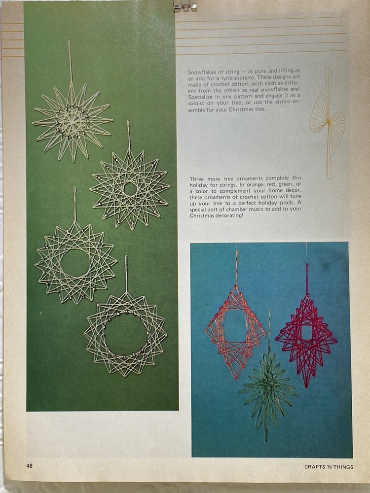 Vintage String Art Decorations Patterns Christmas Tree Angel Ornaments 1970s