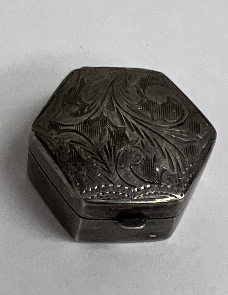 Vintage Engraved Sterling Silver Octagon Pill Box
