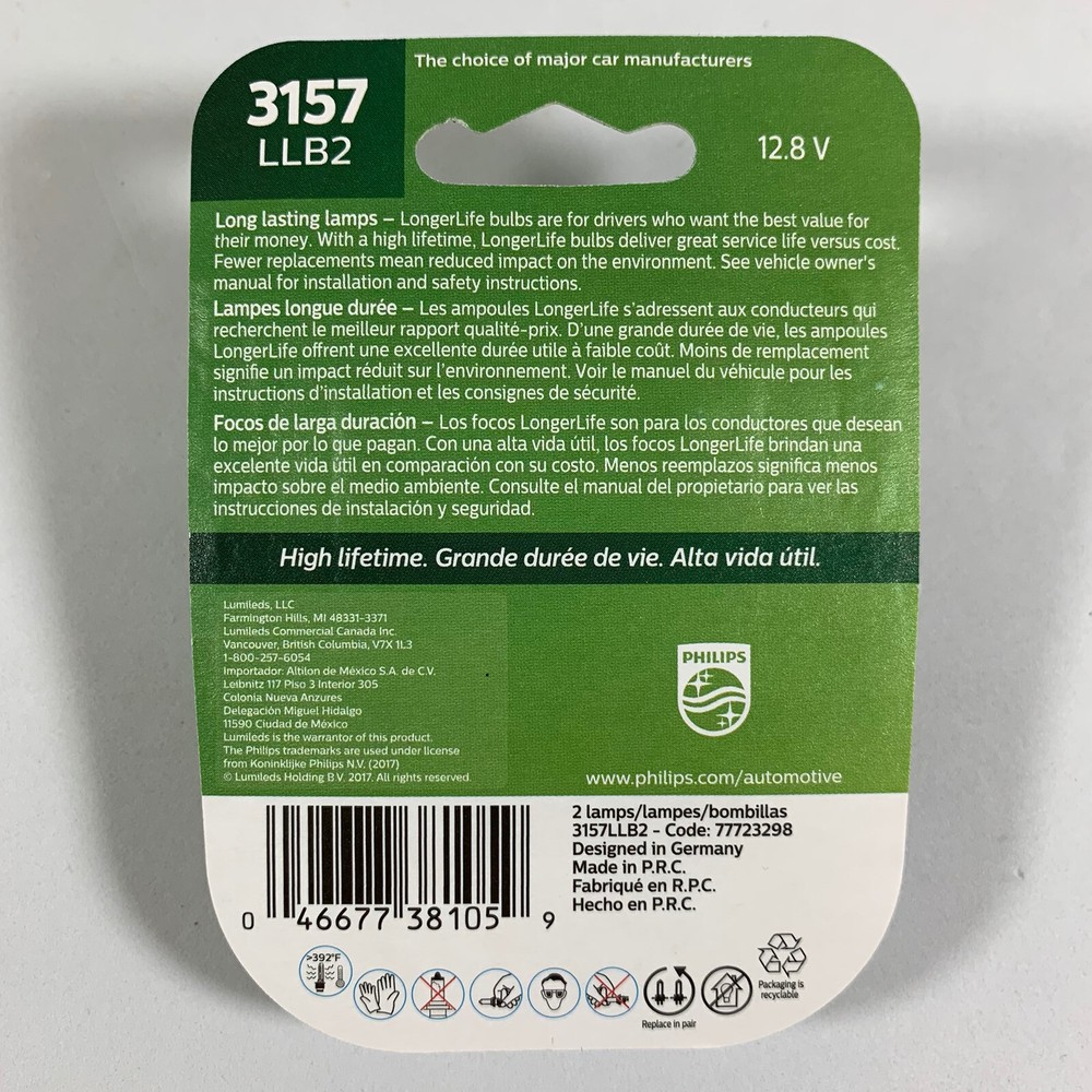 Philips LongerLife 3157 Two-Pack Bulbs, Back Up Reverse Light Replacement Lamps