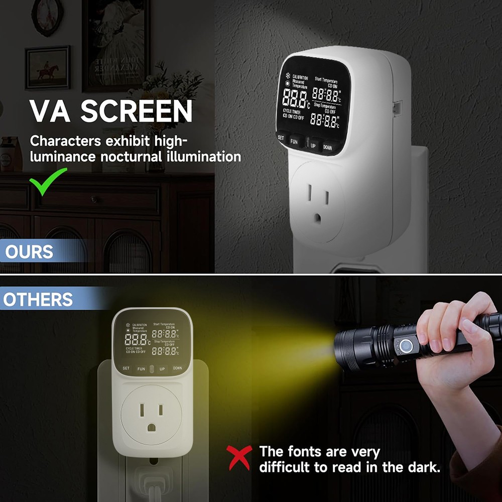 Digital Thermostat Outlet Plug Temperature Controller Heating Cooling w/ Sensor