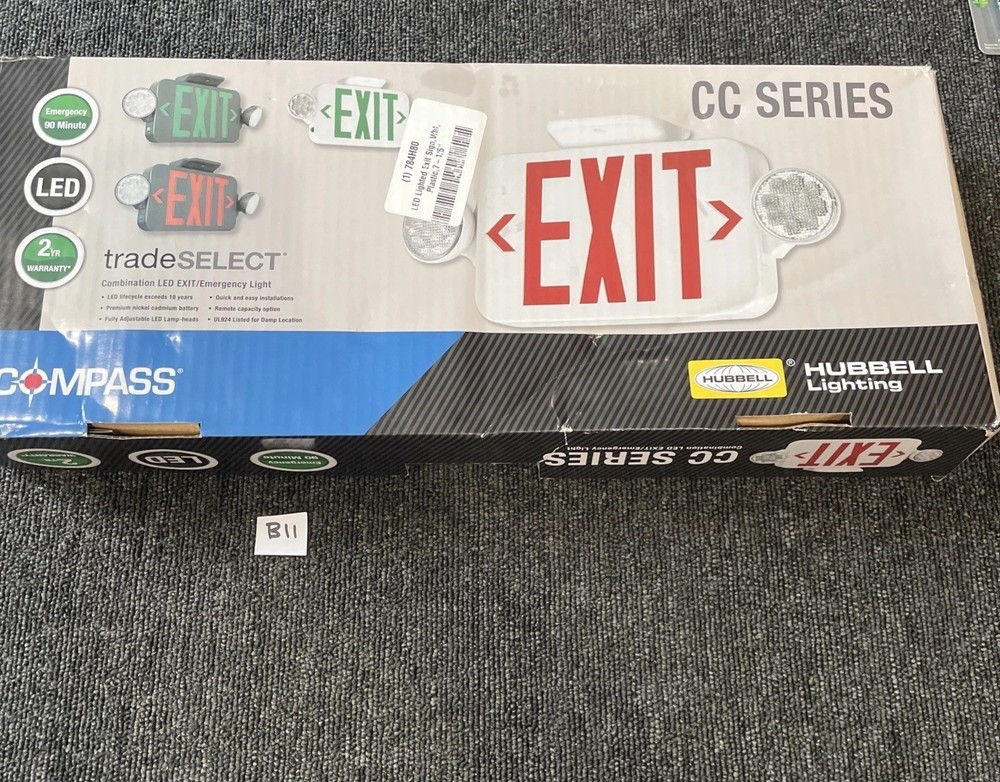 Hubbell Lighting Compass CC Series LED Exit Sign Emergency Light Green Letters