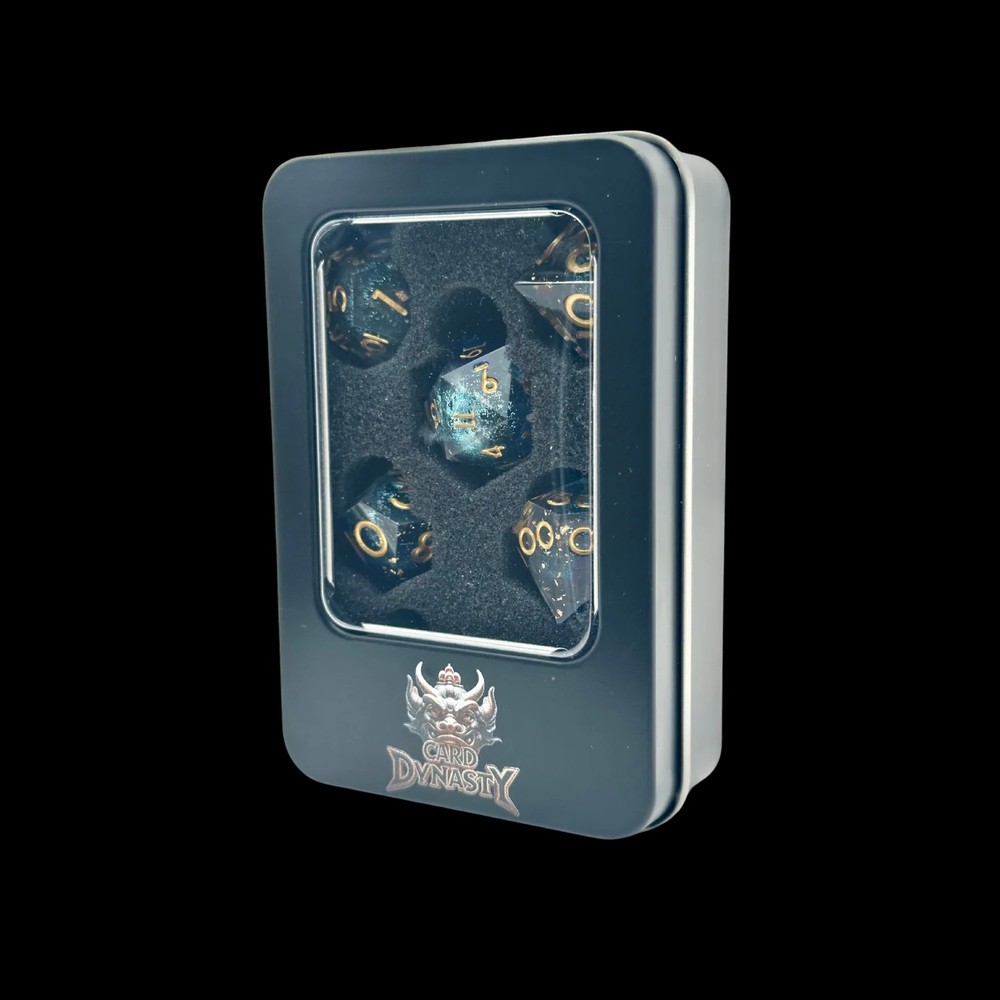 Dice Set Dungeon And Dragons Resin Liquid Core Blue/Gold