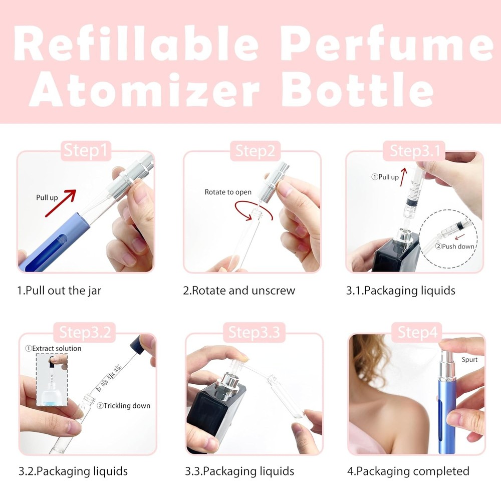 2 Pack Refillable Mini Perfume Atomizer Bottle，Portable Separate Bottles，Tra