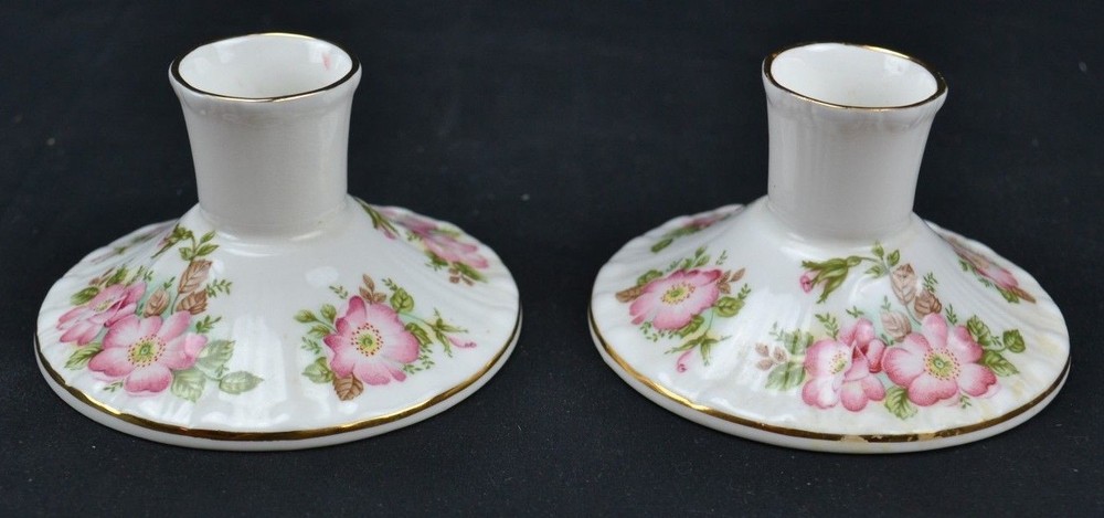 Pair Royal Grafton Wild Rose Jacobean Single Candlesticks