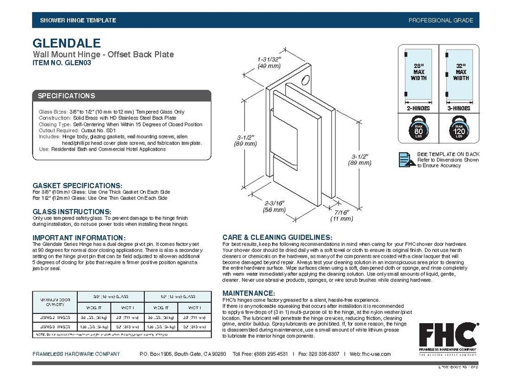 Glendale Series Wall Mount Hinge - Offset Back Plate - Brushed Nickel