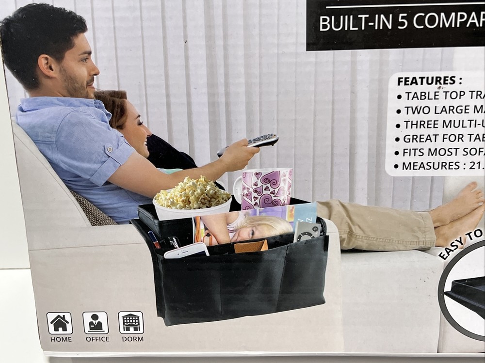Simple & Co Armrest Organizer Remote Control Holder/Caddy 5 Compartment Black