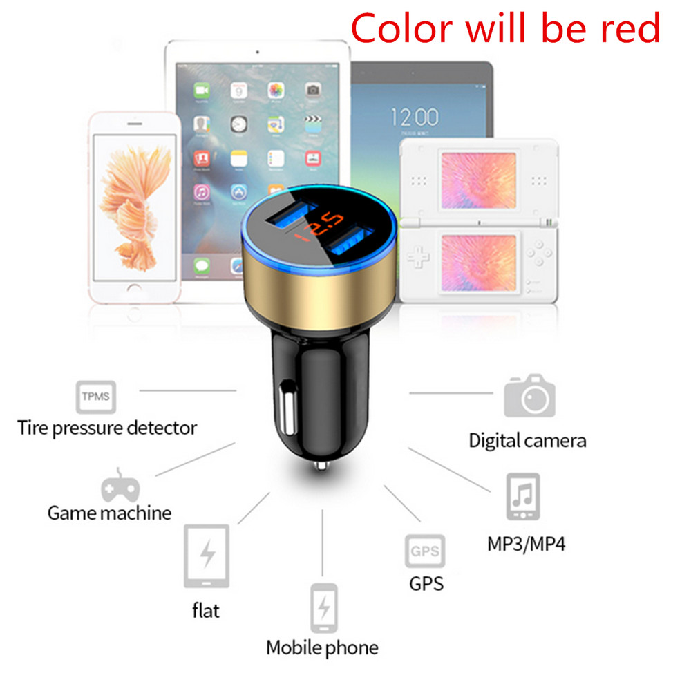 Dual USB Phone Charger Cigarette Lighter LED Digital Display Voltmeter Adapter
