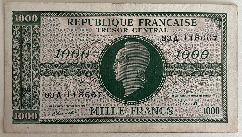FRANCE 1945 MARIANNE 1000 FRANC NOTE