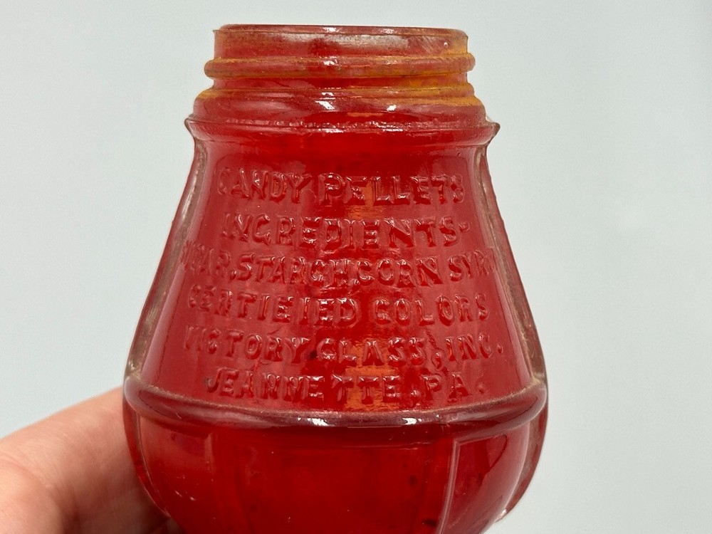 c 1950 Red Flashed LANTERN Victory Glass Co CANDY CONTAINER Antique A&E 443