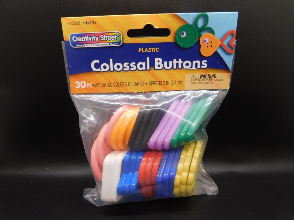 Creativity Street Plastic Colossal buttons 30pc Assorted colors & shapes