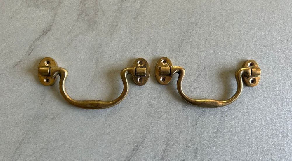 Vtg Victorian Style Brass Cabinet Drawer Door Drop Loop Handle Knob Pull 2pcs