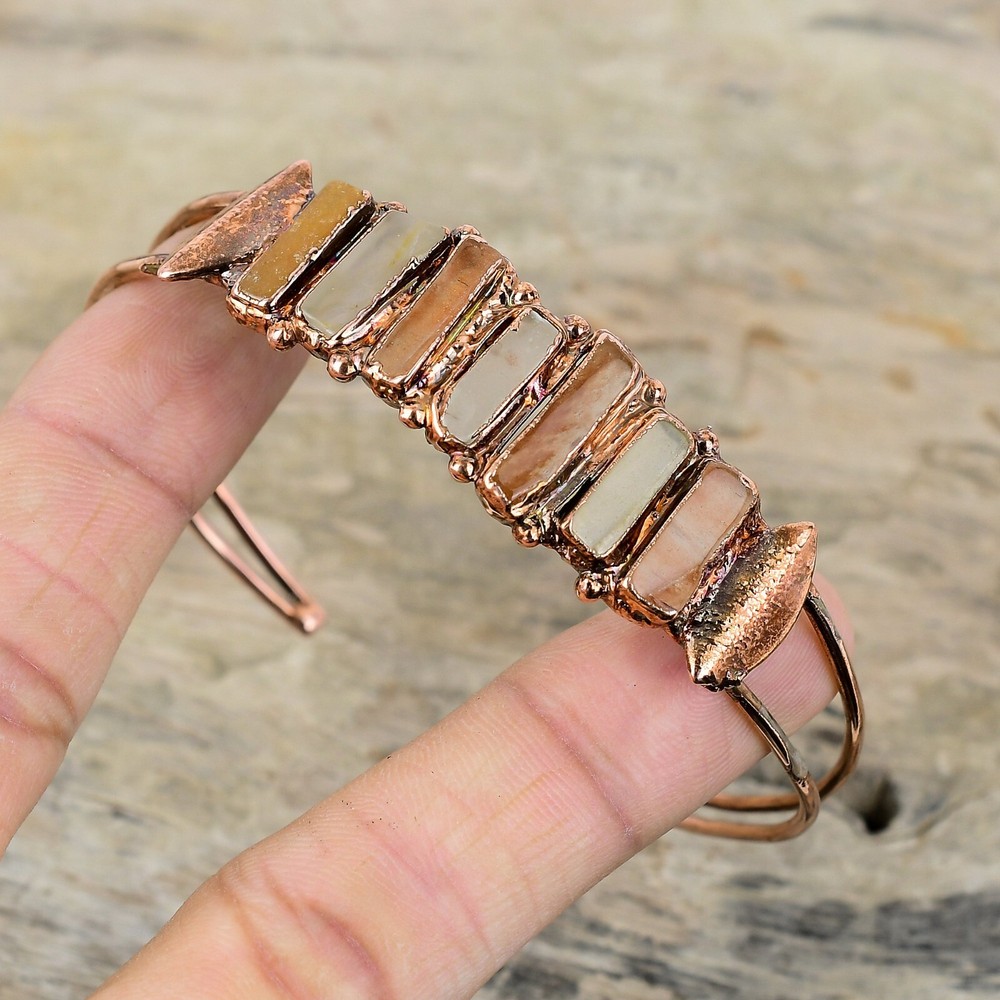 Carnelian Rough Jewelry Copper Gift For Mother Electroformed Adjustable Bangle