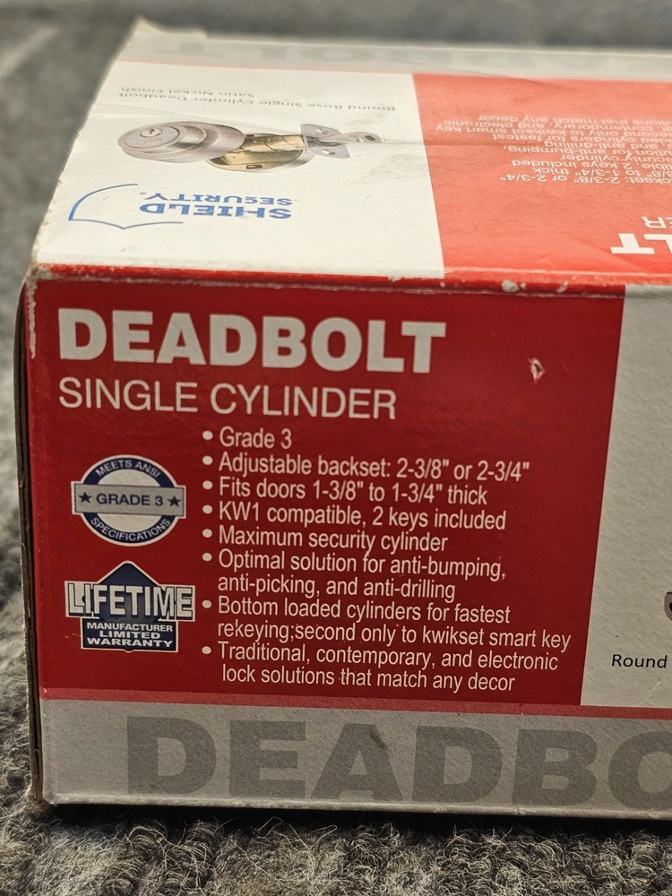 Shield Security 131373: DEADBOLT Single Cylinder Lockset Satin Nickle