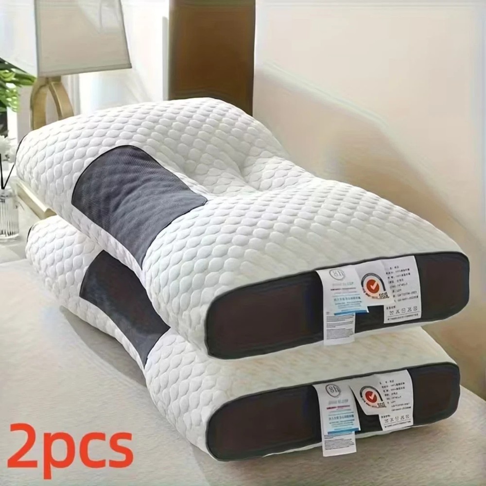 2 PCS ERGONOMIC NECK PILLOW HELP MASSAGE, SOFT, ADJUSTABLE SLEEPING 100%