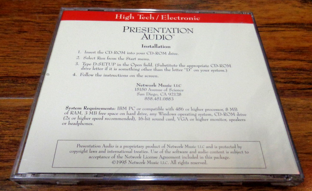 NETWORK MUSIC PRESENTATION AUDIO CD ROM VOL 3 ELECTRONIC (WINDOWS) 1995